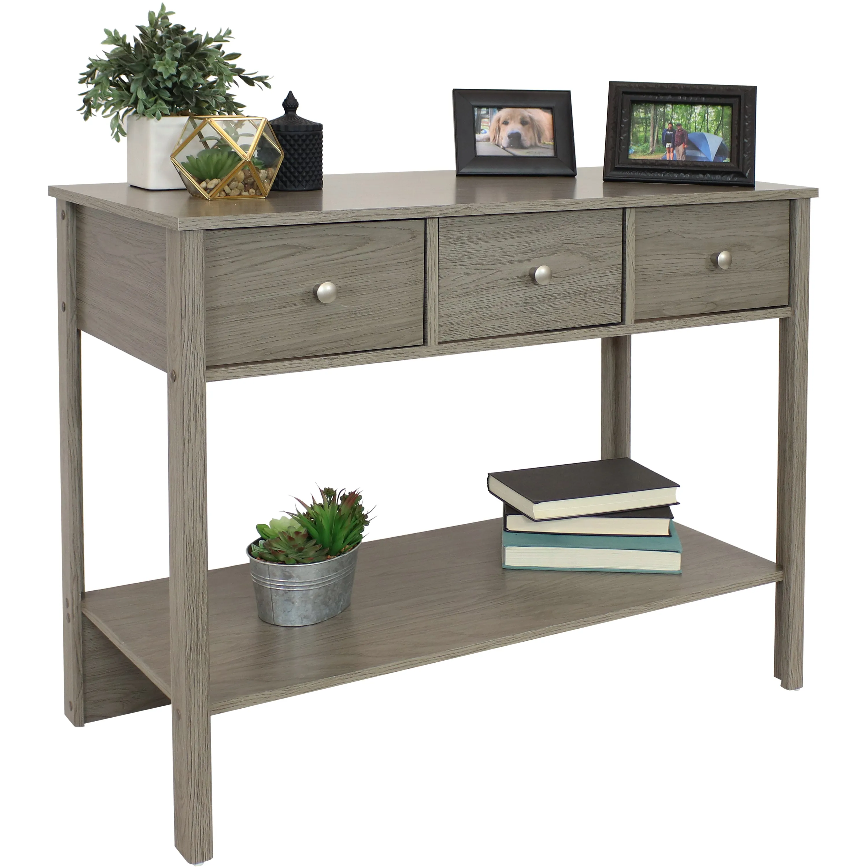 Sunnydaze Classic Entryway Console Table with Drawers - Thunder Gray