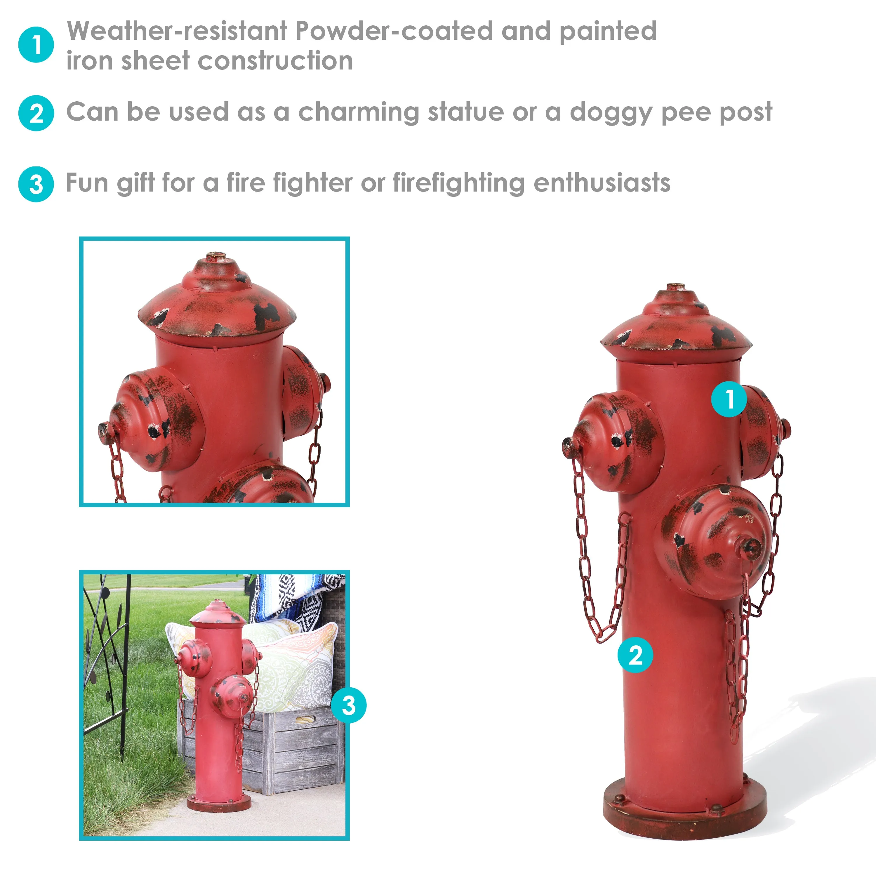 Sunnydaze Fire Hydrant Dog Pee Post Metal Garden Statue