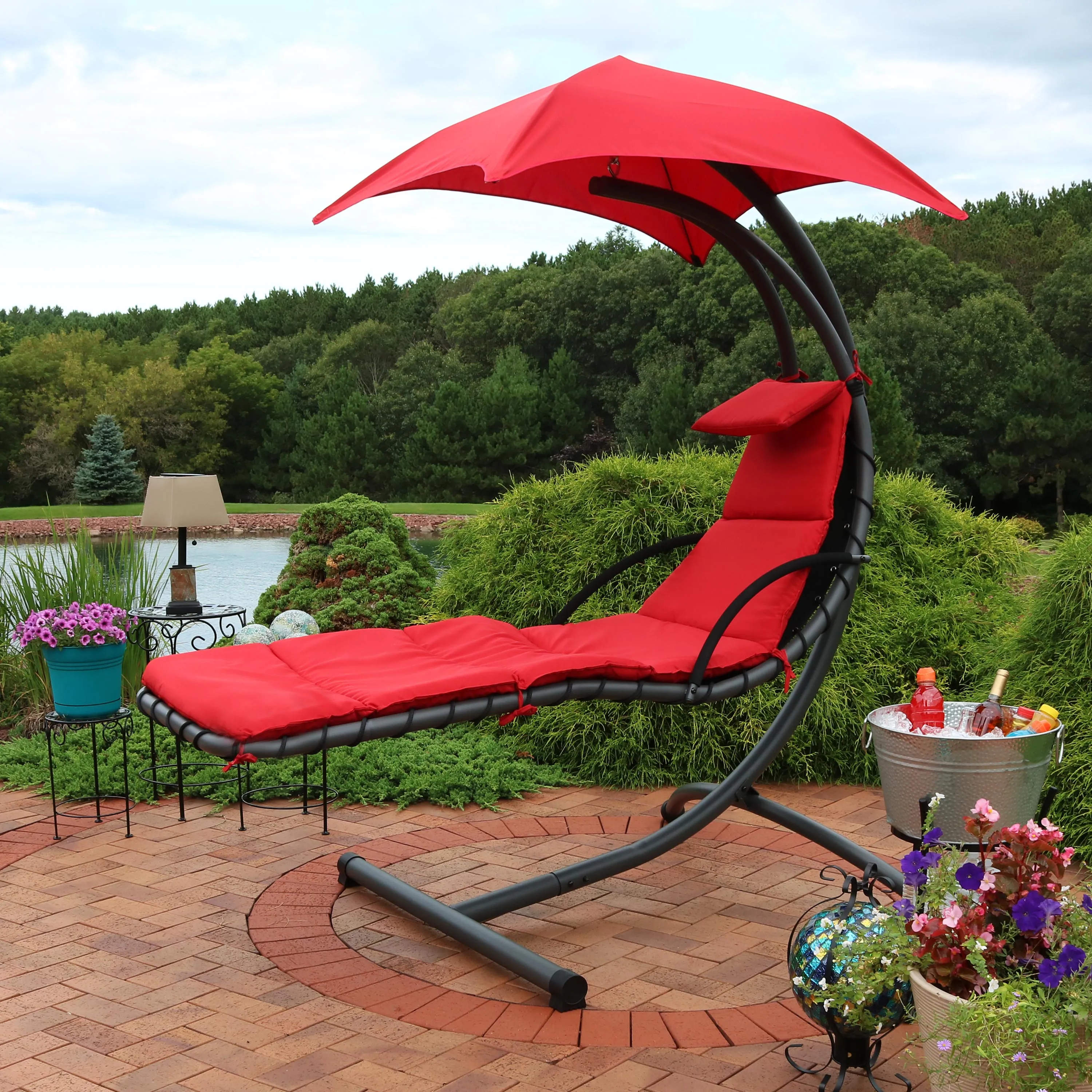 Sunnydaze Floating Chaise Lounge Chair with Canopy