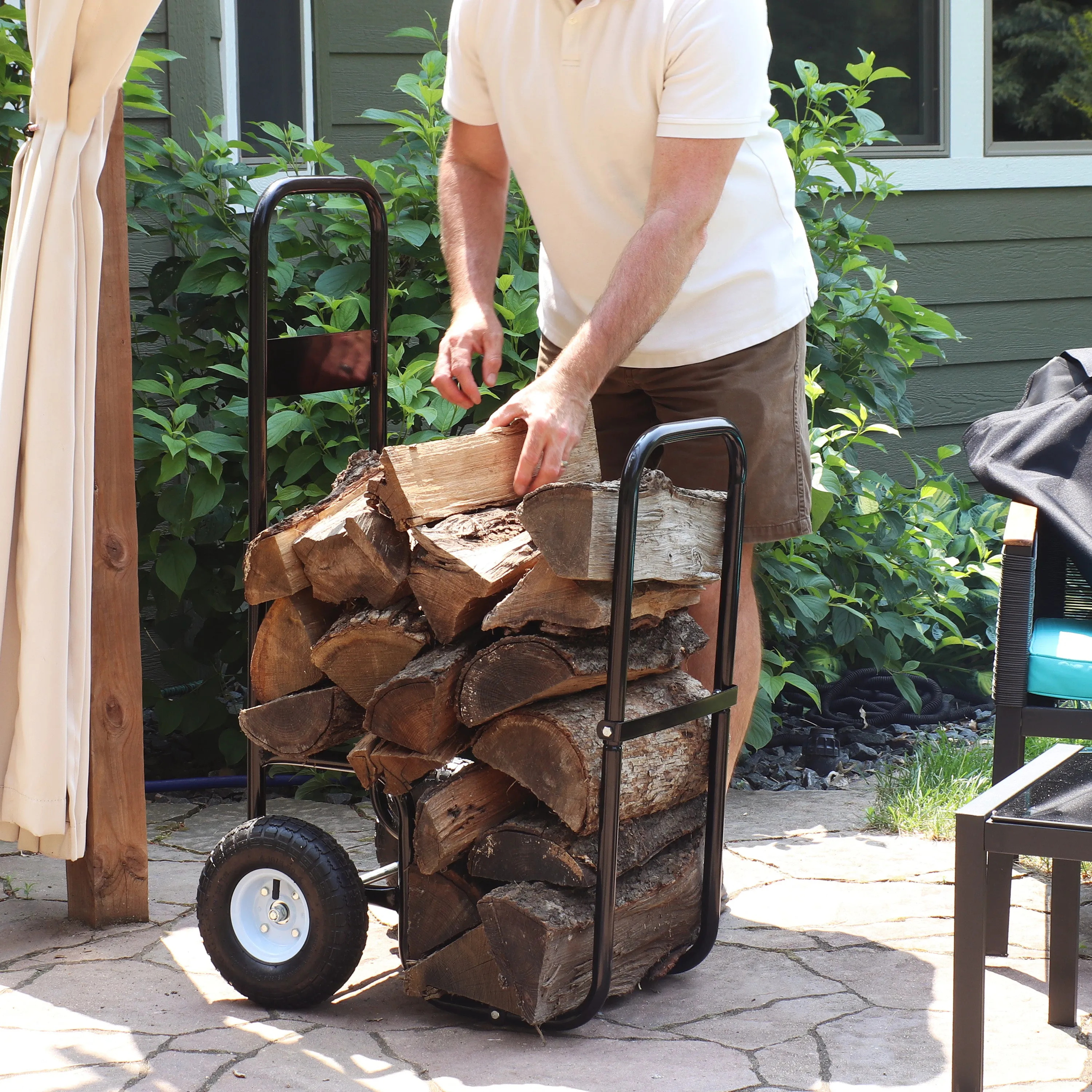 Sunnydaze Heavy-Duty Firewood Log Cart with Wheels