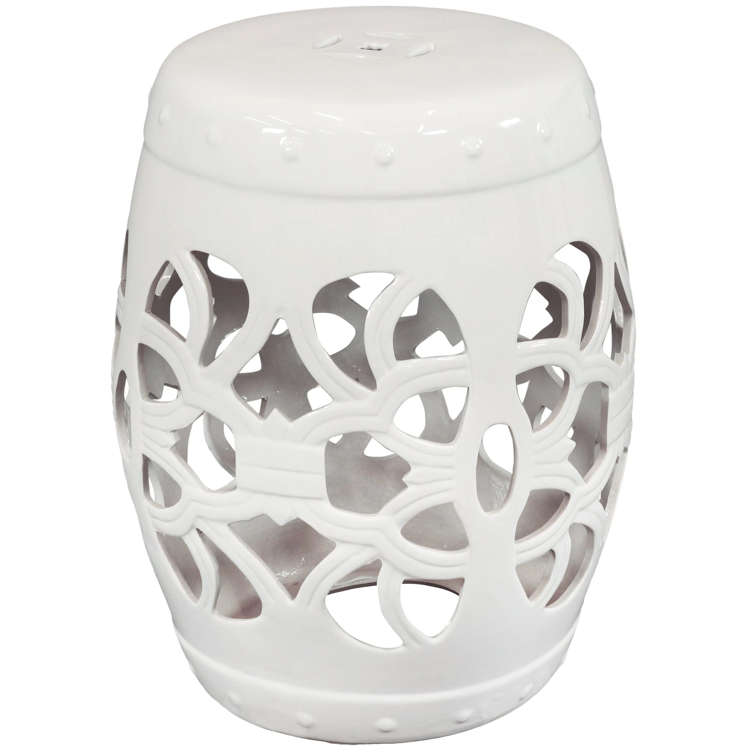 Sunnydaze Knotted Quatrefoil Ceramic Garden Stool Side Table - 18" - White