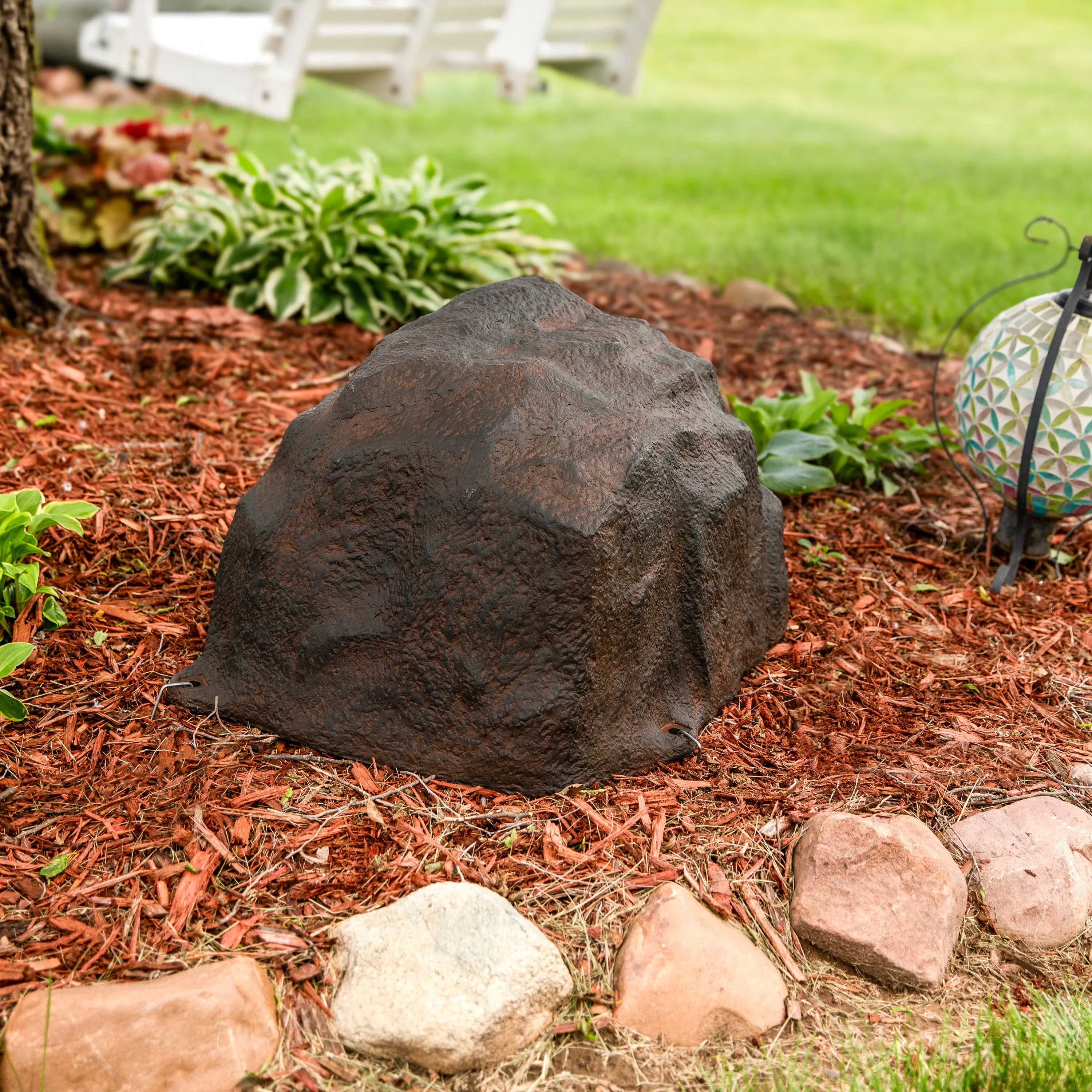 Sunnydaze Low-Profile Artificial Landscape Rock Cover with Stakes