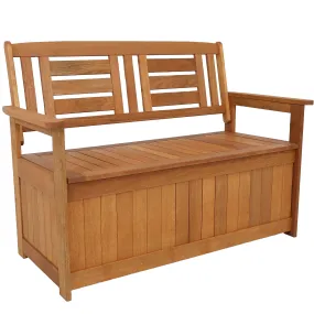 Sunnydaze Meranti Wood Outdoor Storage Bench with Teak Oil Finish - 47"