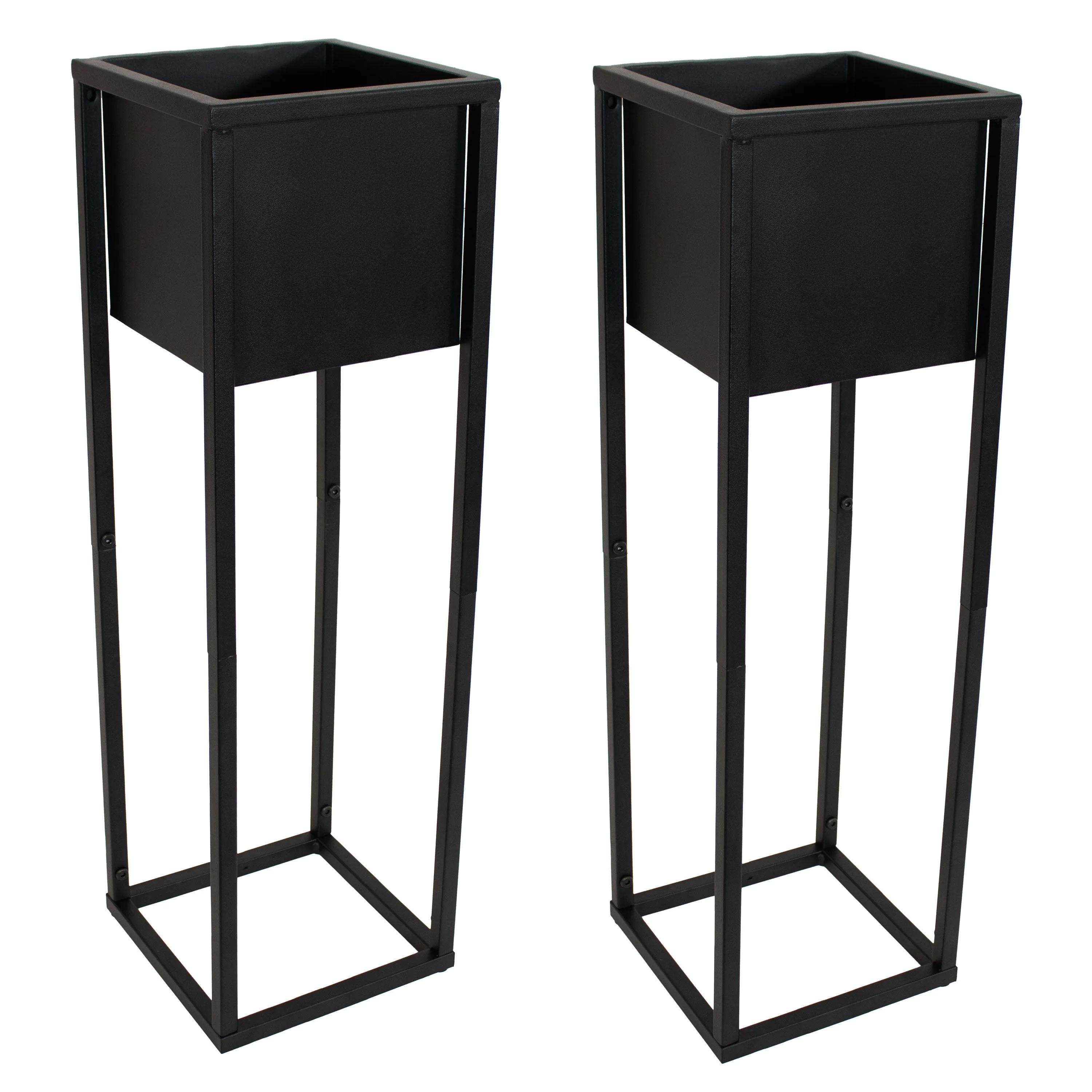 Sunnydaze Modern Simplicity Metal Planter Boxes with Legs - Set of 2