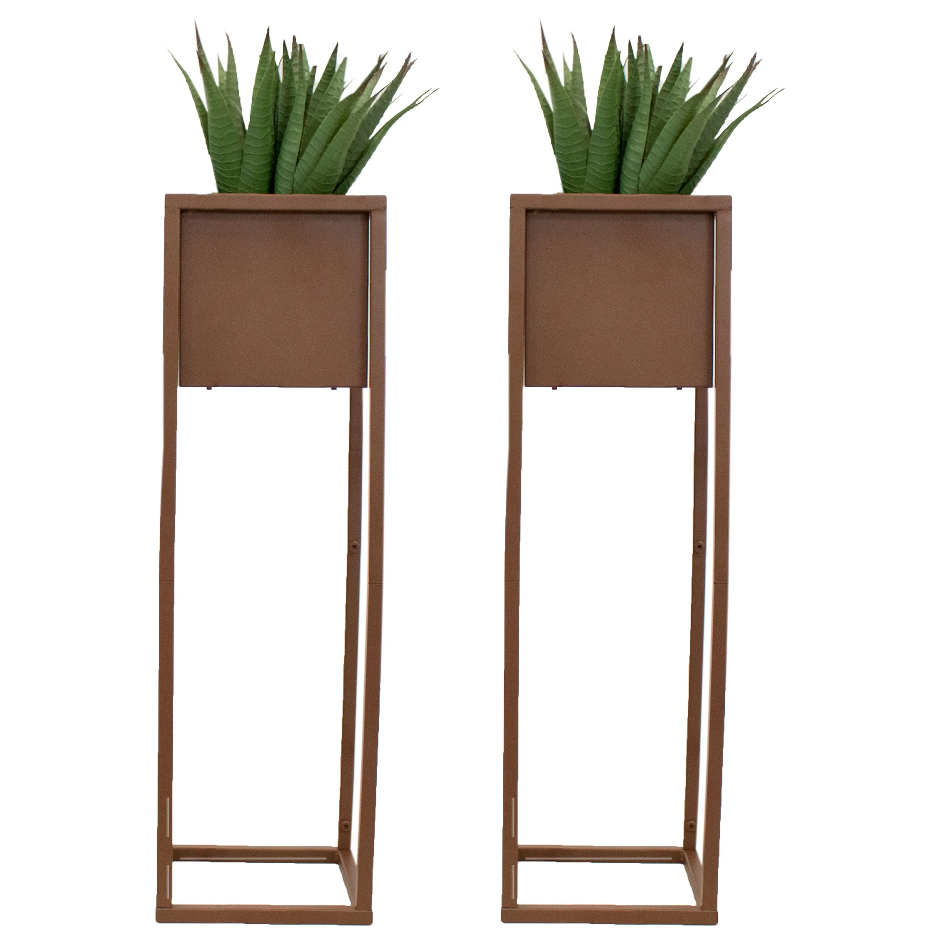 Sunnydaze Modern Simplicity Metal Planter Boxes with Legs - Set of 2