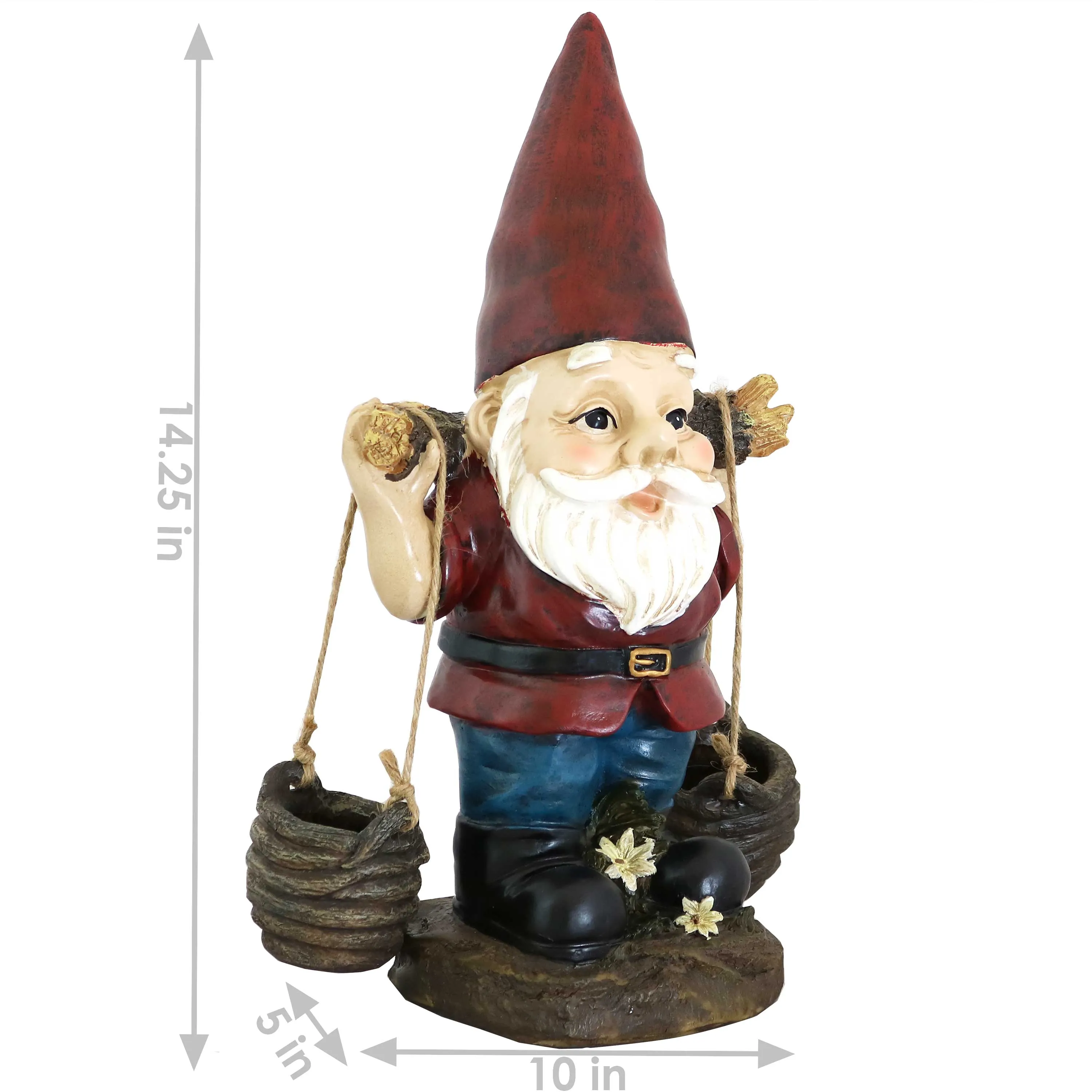 Sunnydaze Peter with a Pair of Pails Garden Gnome Decoration - 14"