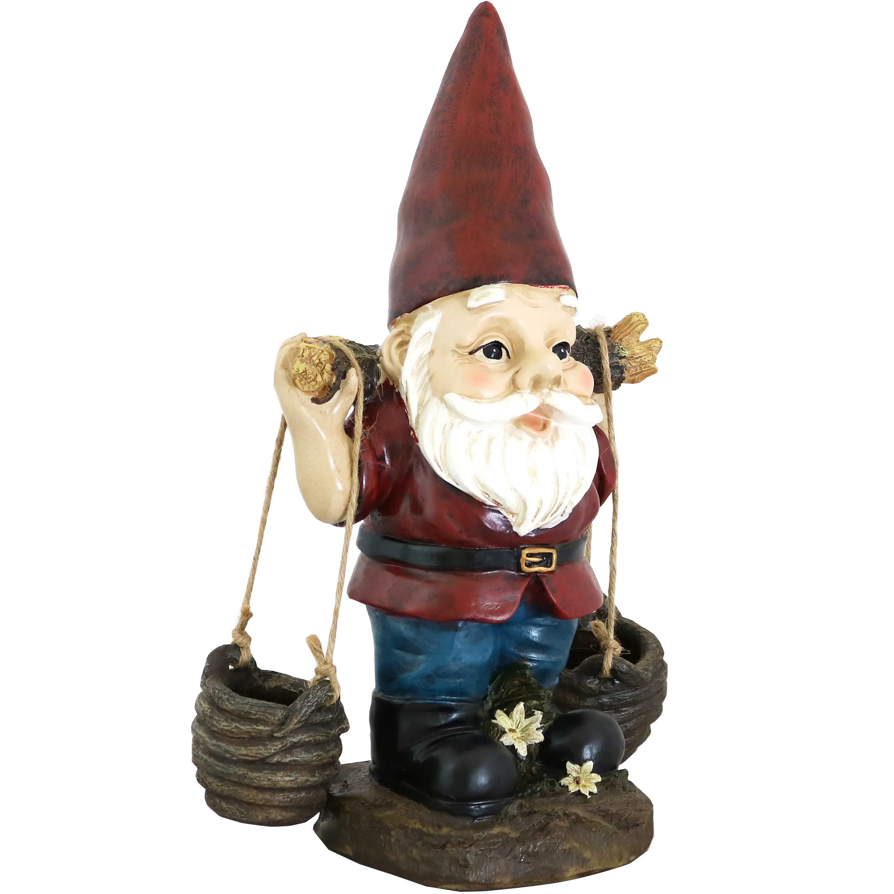 Sunnydaze Peter with a Pair of Pails Garden Gnome Decoration - 14"