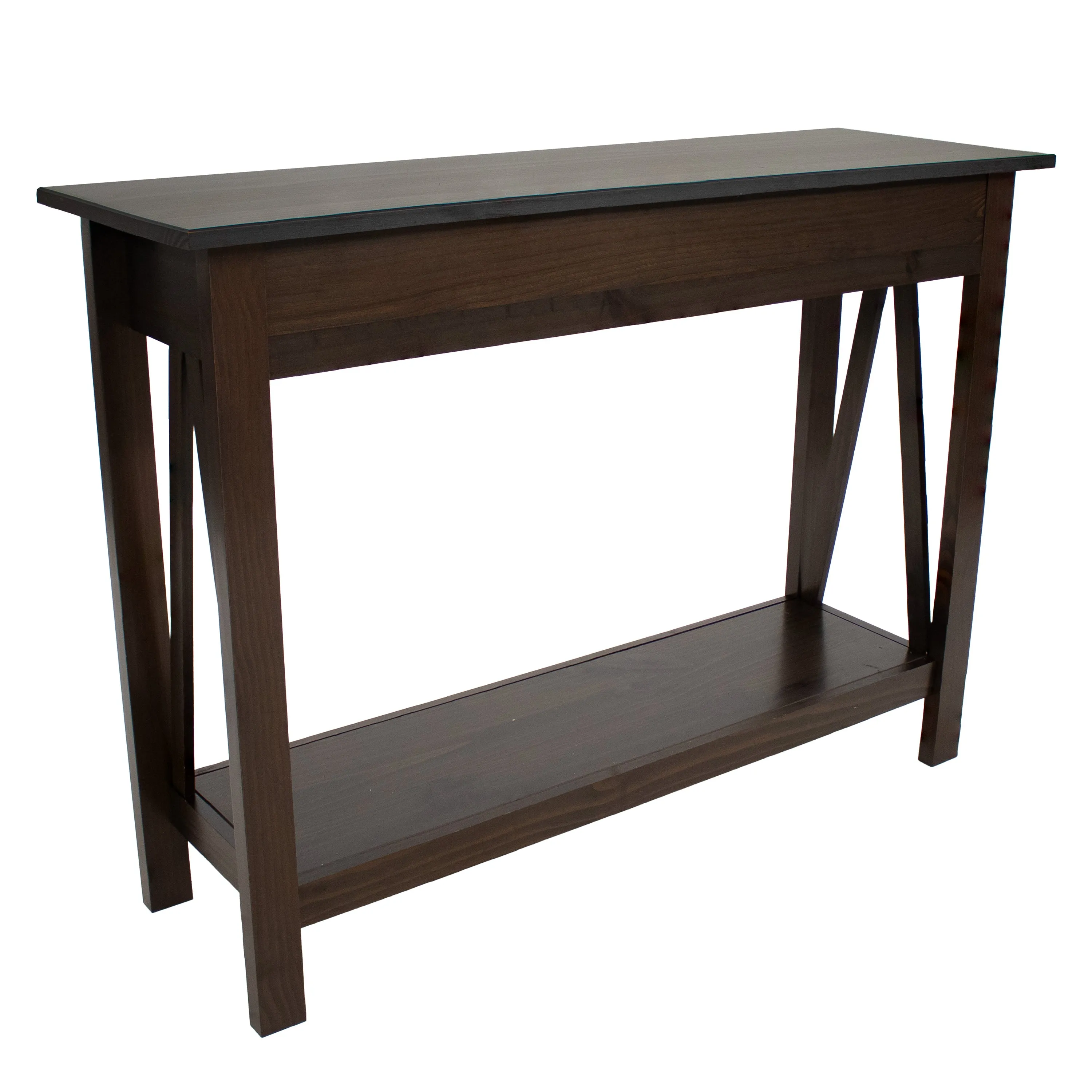 Sunnydaze Pine Wood Console Table with Drawers and Shelf - Dark Brown