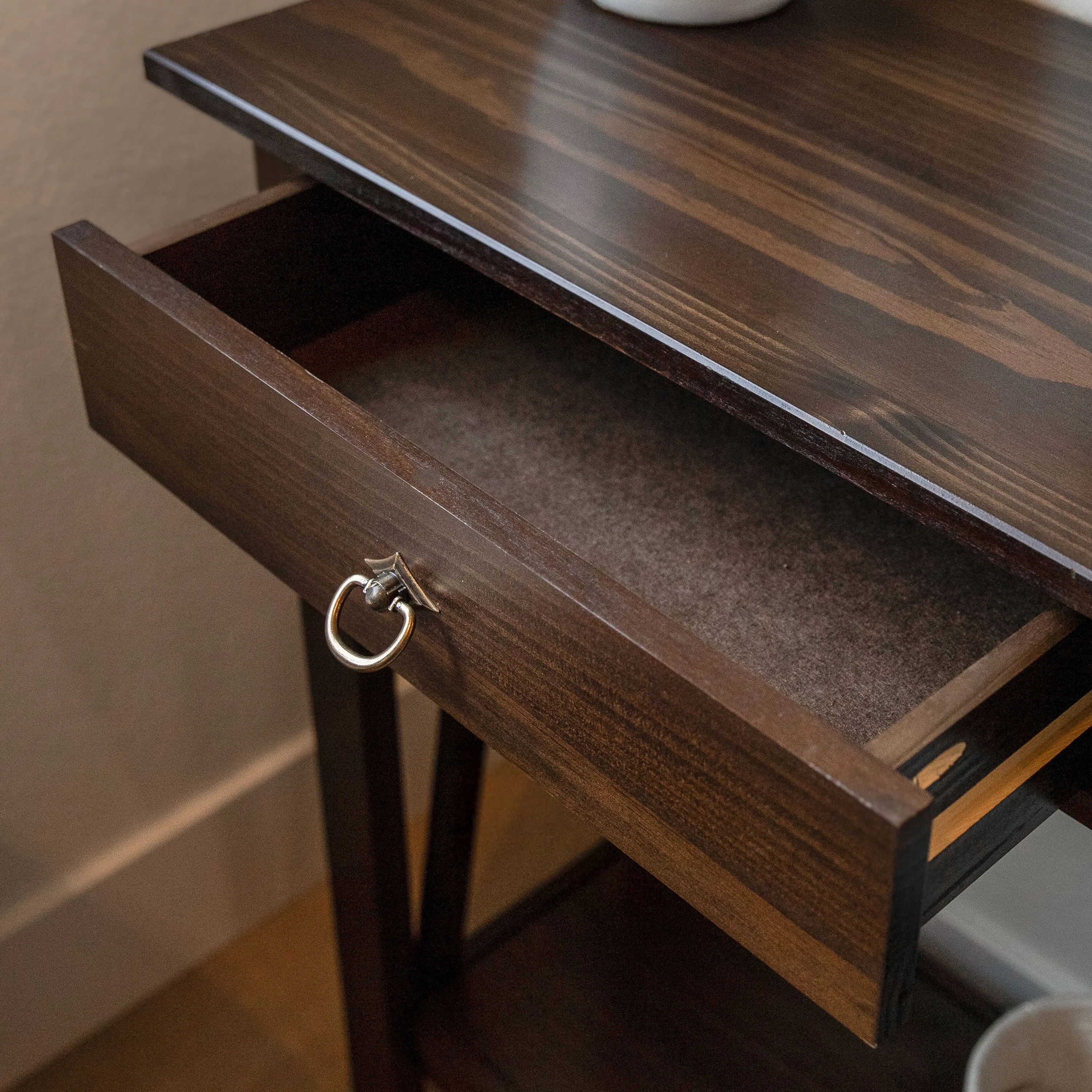 Sunnydaze Pine Wood Console Table with Drawers and Shelf - Dark Brown