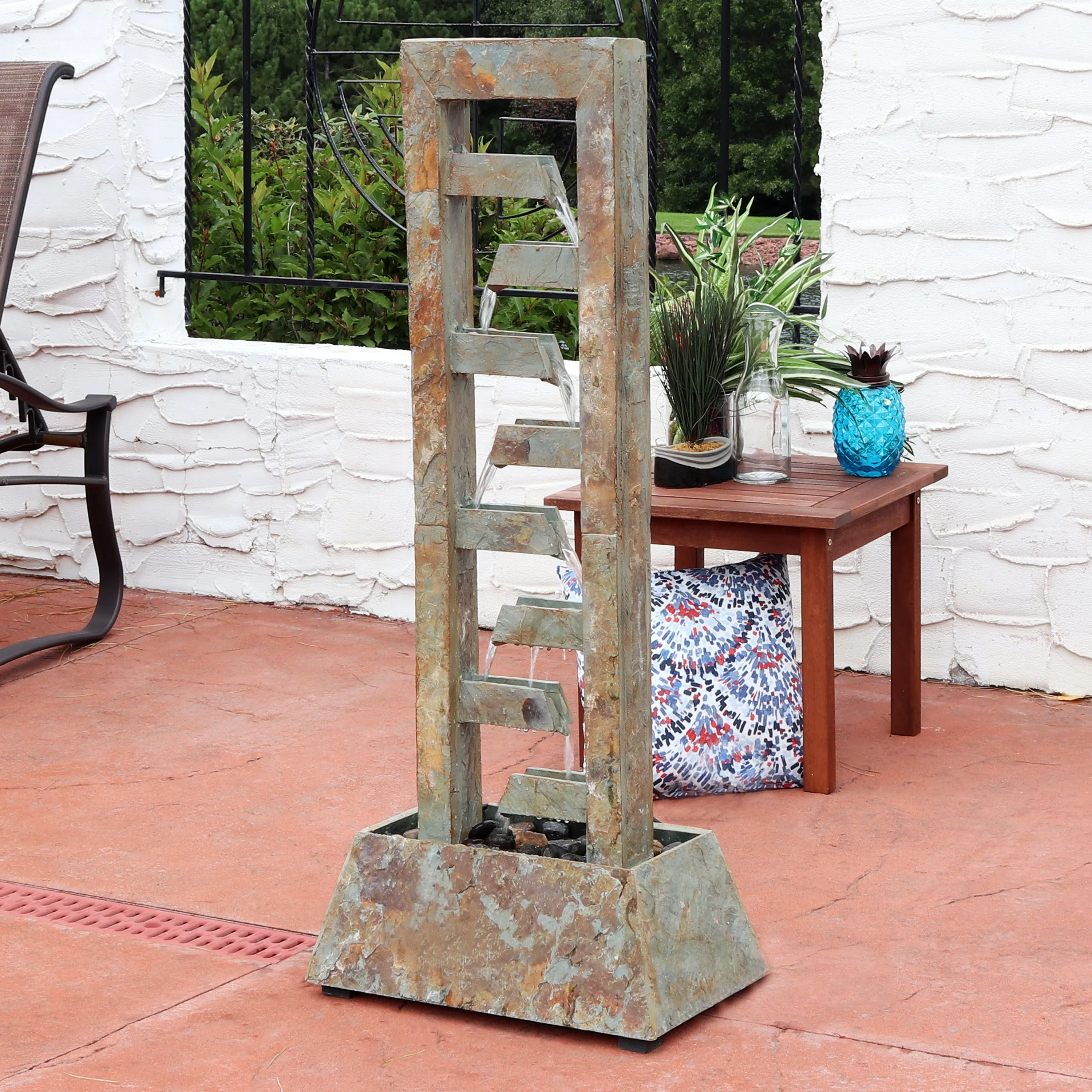 Sunnydaze Stacked Freestanding Slate Floor Fountain - 49" H