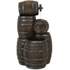 Sunnydaze Stacked Rustic Whiskey Barrel Outdoor Fountain with Lights - 29"