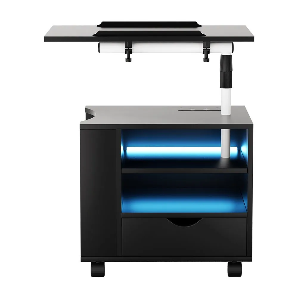 Tala LED Bedside Table with USB Charging and Adjustable Laptop Tray - Black