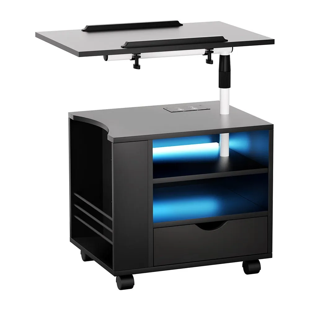 Tala LED Bedside Table with USB Charging and Adjustable Laptop Tray - Black