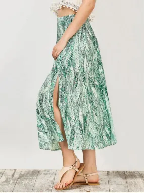 TastyHottie - Trendy Leaf Print Slit Chiffon Midi Skirt