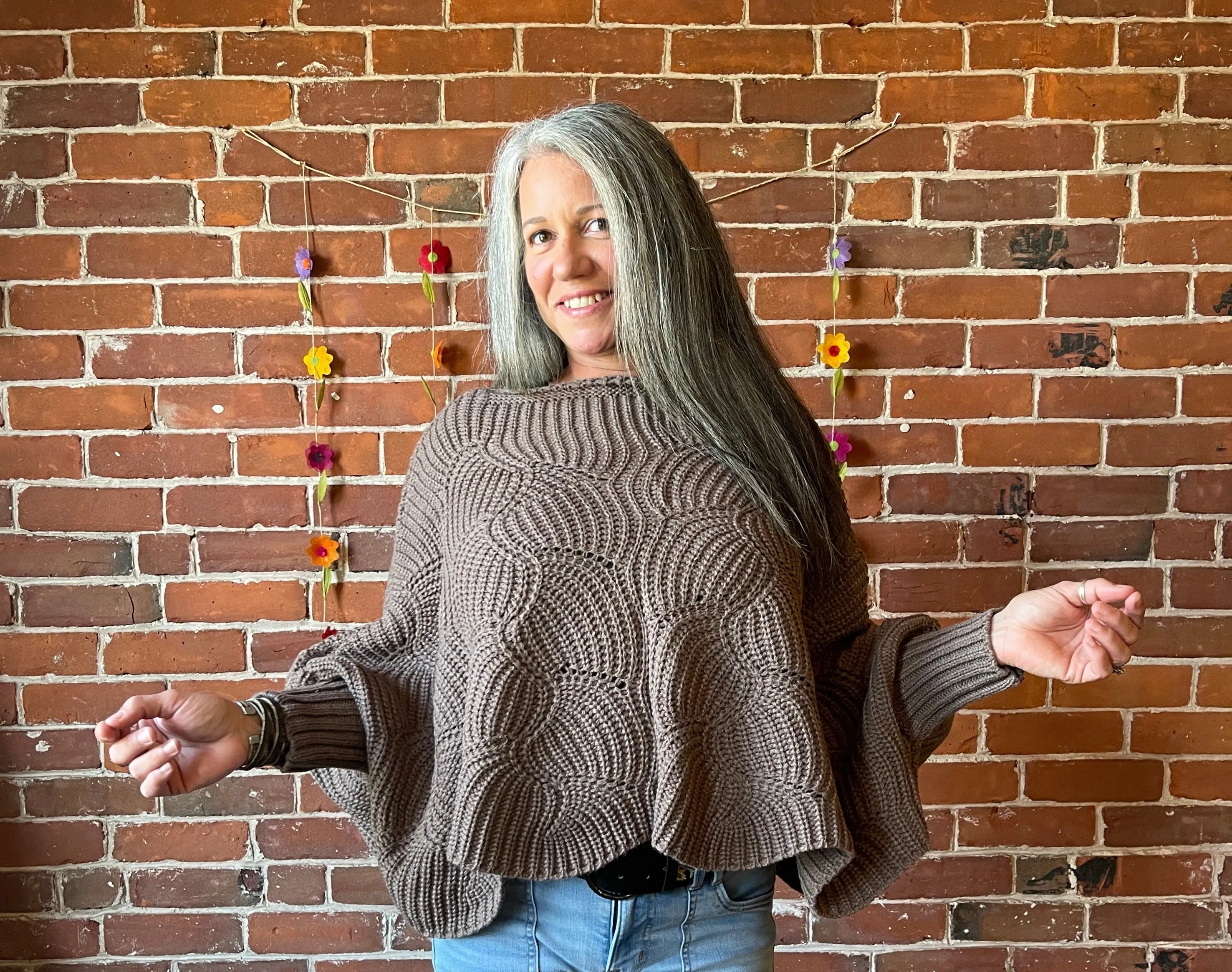 The Coffee Shop Poncho Sweater with Sleeves - Latte