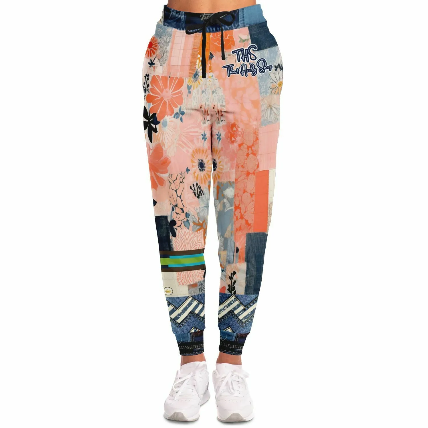 The Sultry Coed Pink Floral Patchwork Eco-Poly Unisex Joggers