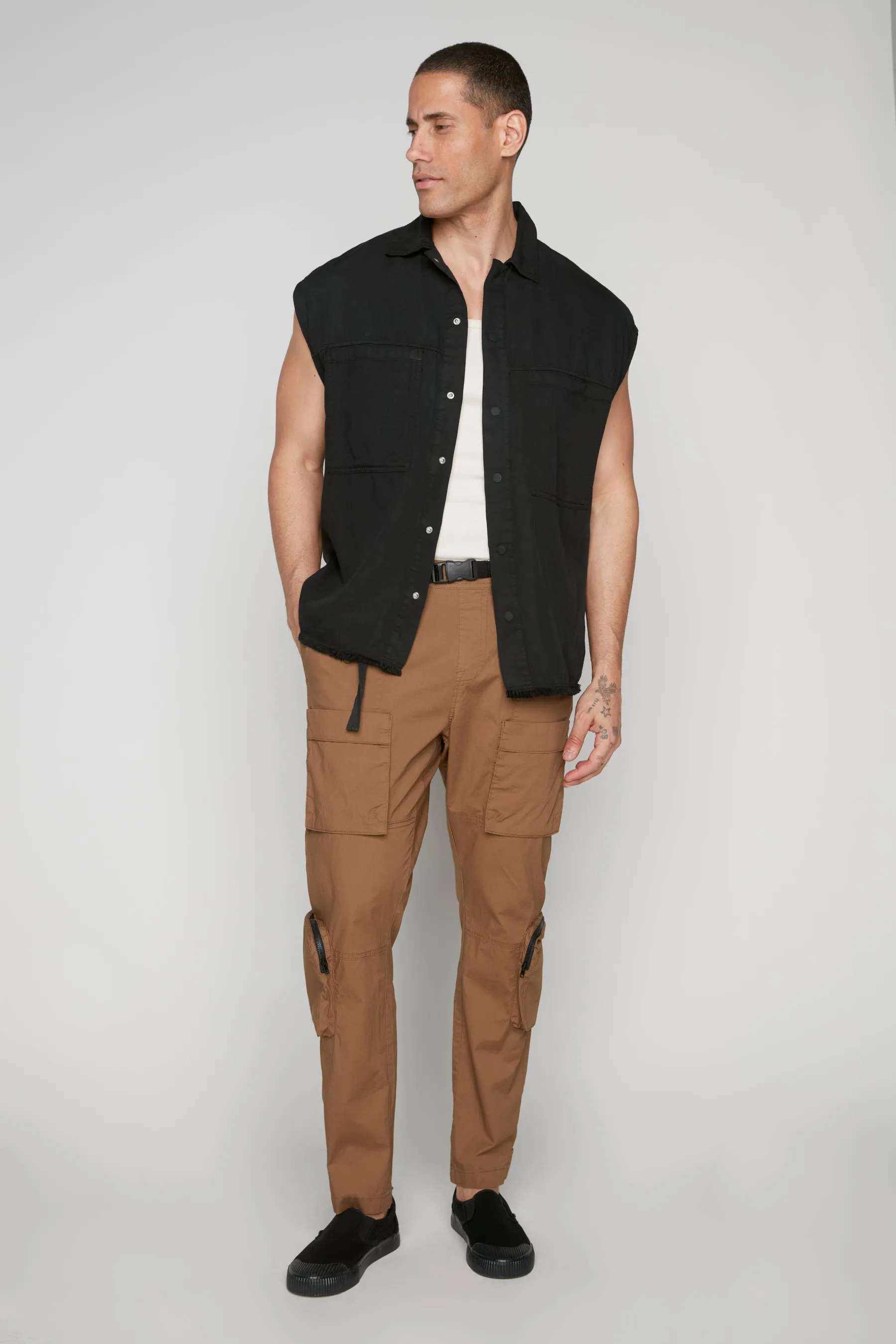 TRAVIS - Utility Cargo Stretch Poplin Pants with Adjustable Hem - Tobacco