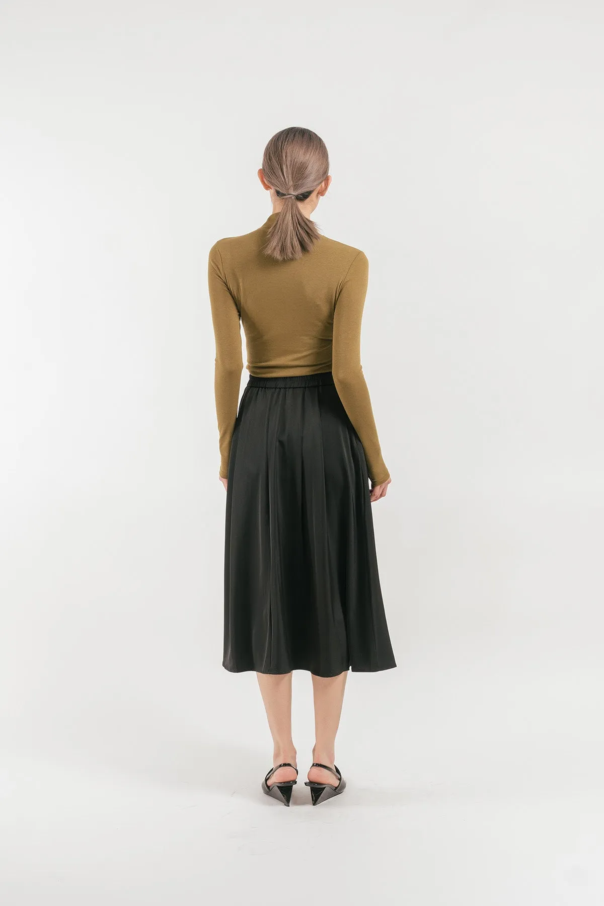 Verissa Satin Midi Pleated Skirt