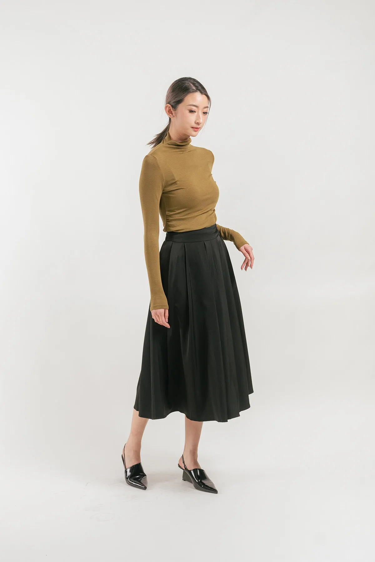 Verissa Satin Midi Pleated Skirt