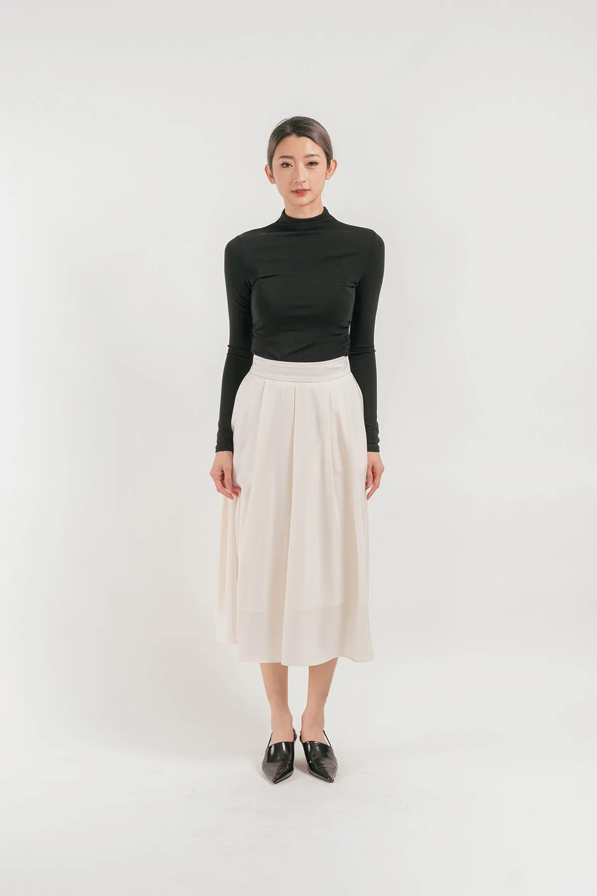 Verissa Satin Midi Pleated Skirt