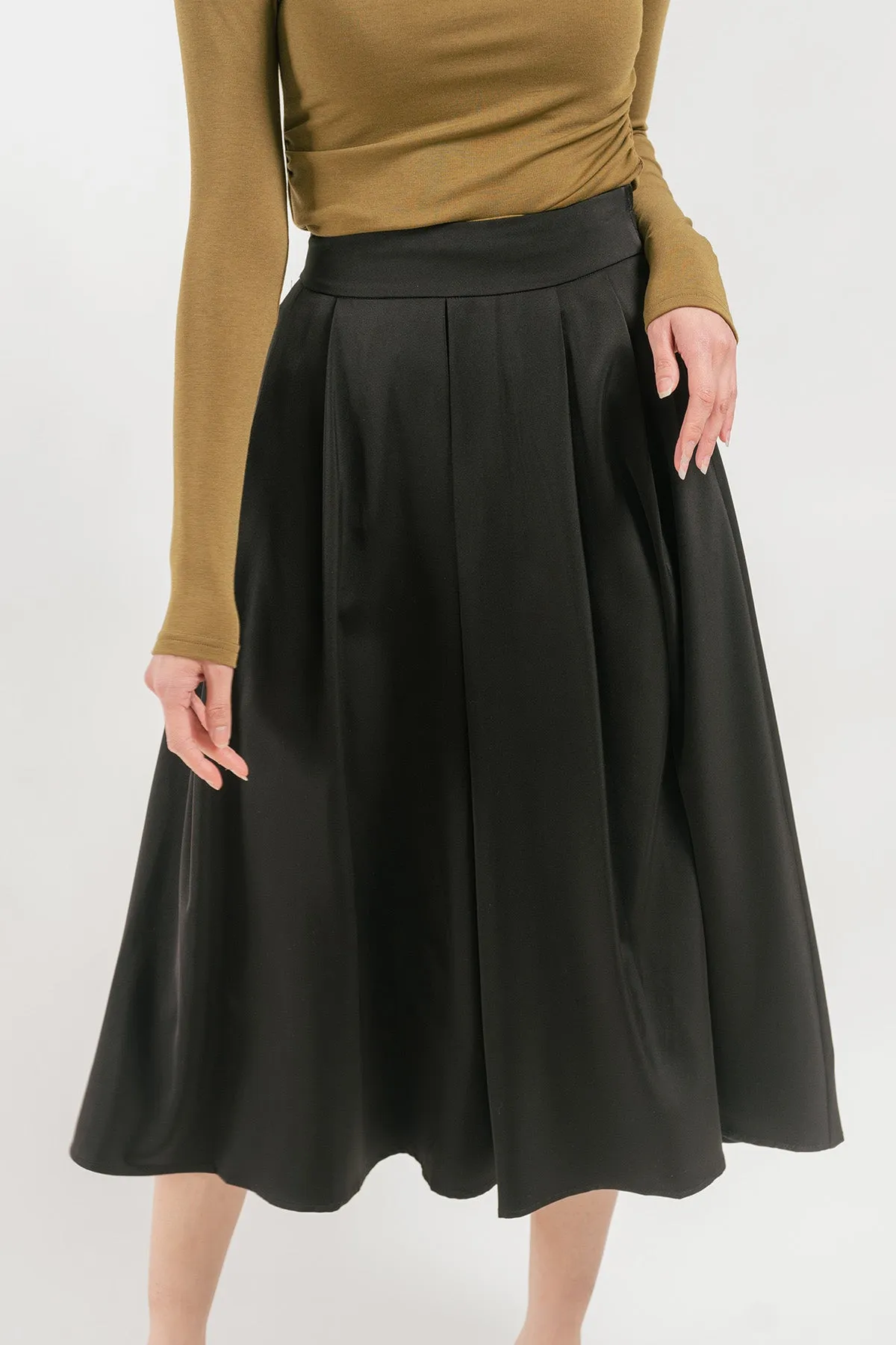 Verissa Satin Midi Pleated Skirt