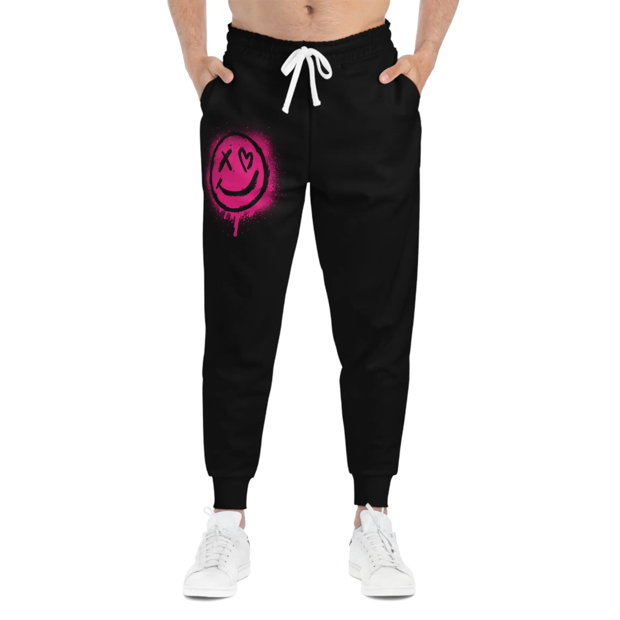 Vibrant Smiley Face Athletic Joggers - Stylish Activewear, Casual Outfit, Workout Gear, Gift for Sports Lovers, Streetwear Essentials