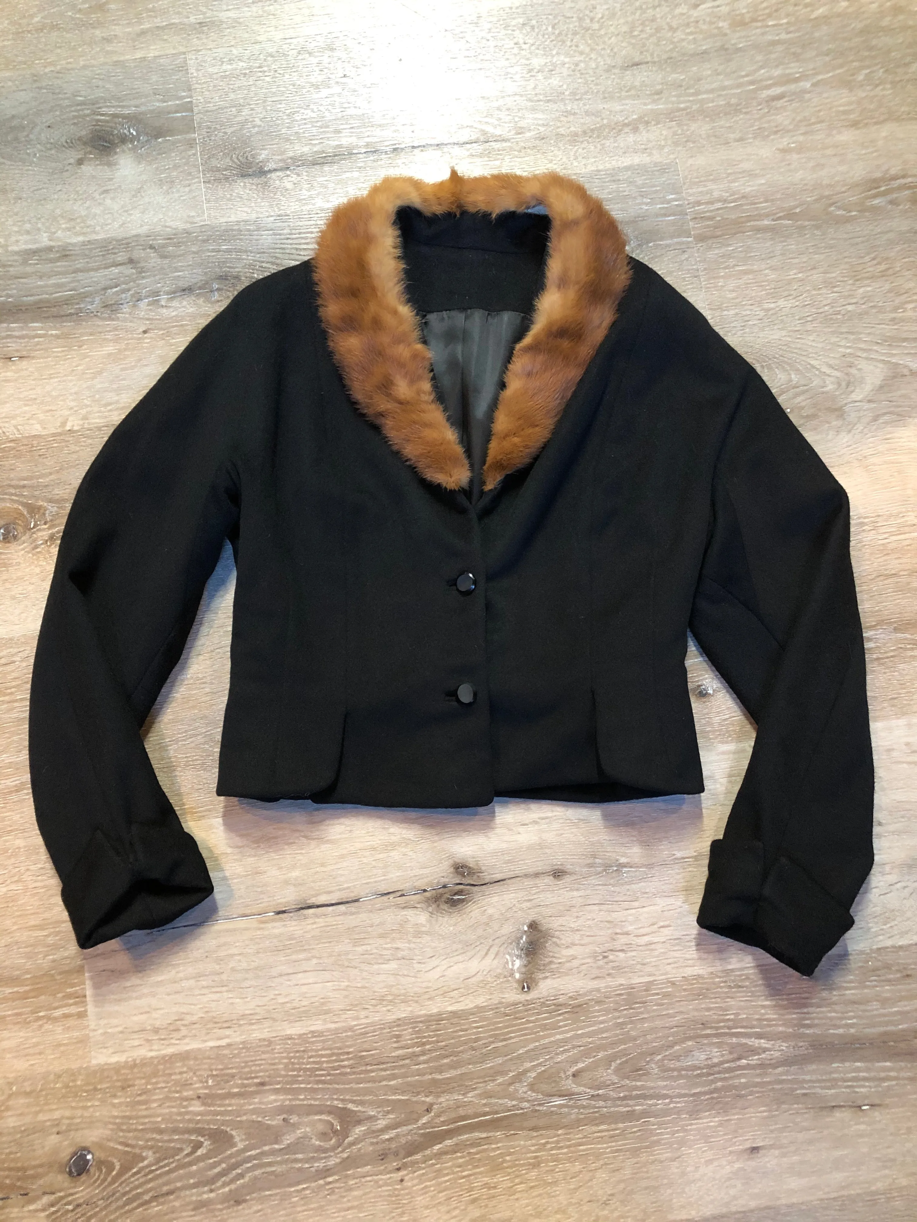 Vintage 60’s Cropped Wool Jacket with Fur Collar