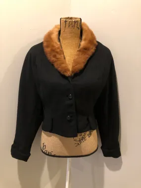 Vintage 60’s Cropped Wool Jacket with Fur Collar