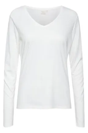 WHITE LONG SLEEVE V NECK T SHIRT