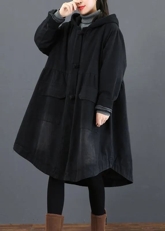 Women black  clothes Fashion Ideas hooded large hem coat