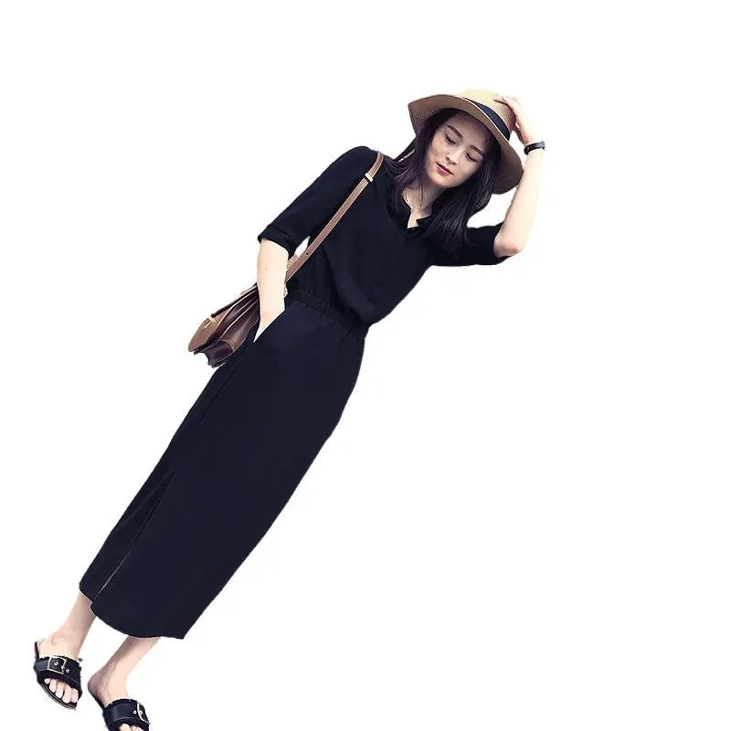 Women Korean Blue Splitted Slim Look Elegant Chiffon Dress Chiffon Dress