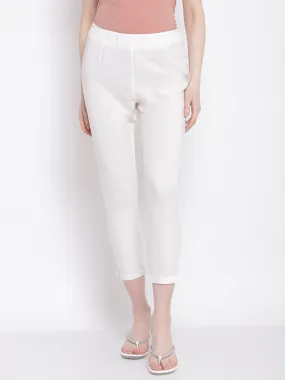 Women's Regular Slim Fit Offwhite Flat Front Mid rise Ethnic Pant