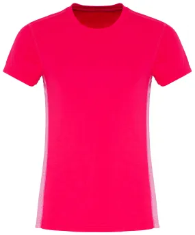 Womens TriDri® contrast panel performance t-shirt | Hot Pink/Pink Melange