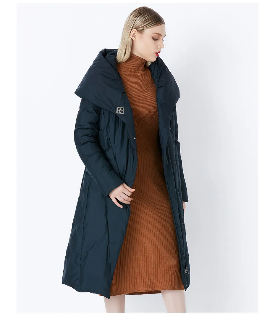 Women's Winter Warm Bio-Down Long Coat With Soft Stand Collar