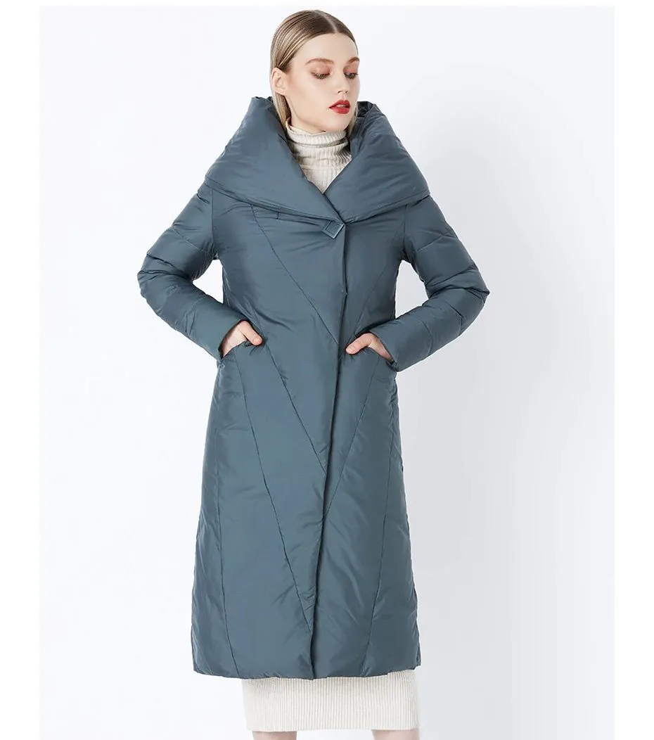 Women's Winter Warm Bio-Down Long Coat With Soft Stand Collar