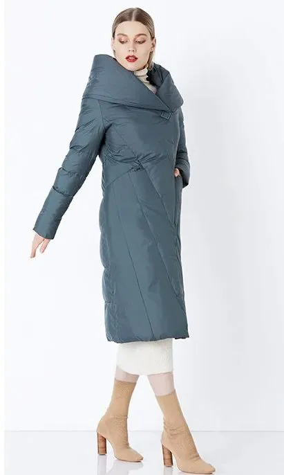 Women's Winter Warm Bio-Down Long Coat With Soft Stand Collar