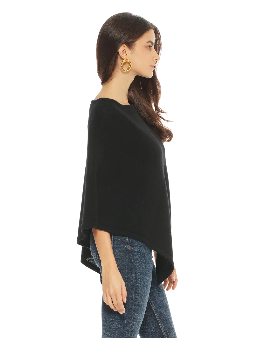 Womens's Pure Cashmere Capelet Poncho Black