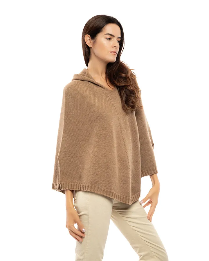 Womens's Pure Cashmere Hoodie Poncho Gray Melange