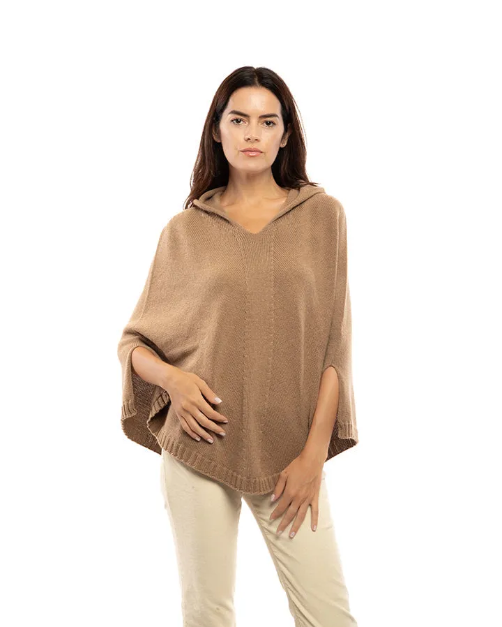 Womens's Pure Cashmere Hoodie Poncho Gray Melange