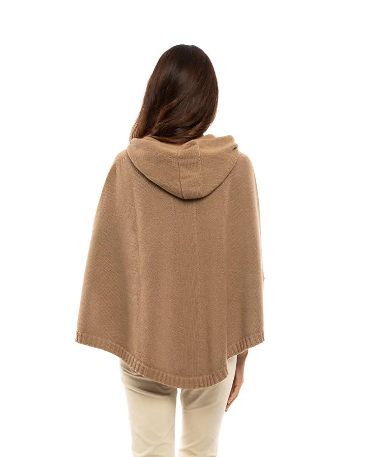 Womens's Pure Cashmere Hoodie Poncho Gray Melange