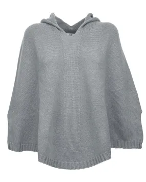 Womens's Pure Cashmere Hoodie Poncho Gray Melange