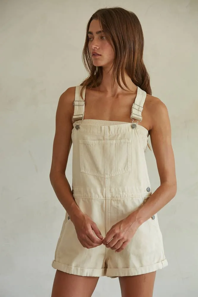 Woven Cotton Denim Sleeveless Wide Leg Shortalls