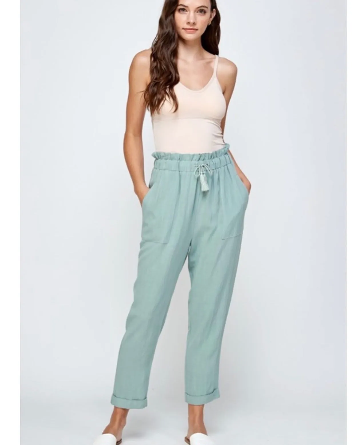 Woven Linen Cuffed Pants