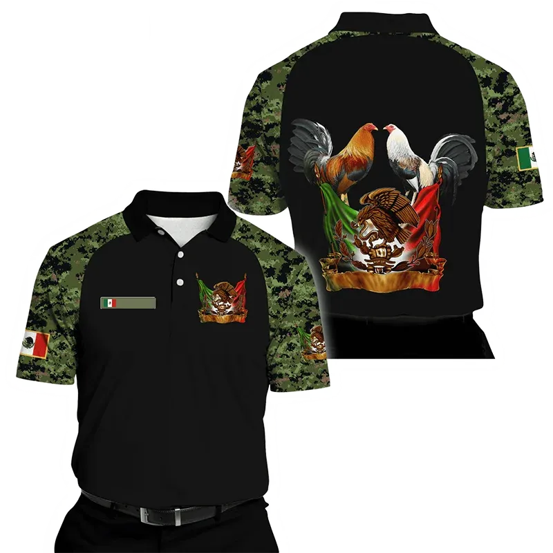 Xl-3xl Rooster Graphic 3D  Men's Summer Button Down Collar Polo Shirts Casual Short Sleeve.