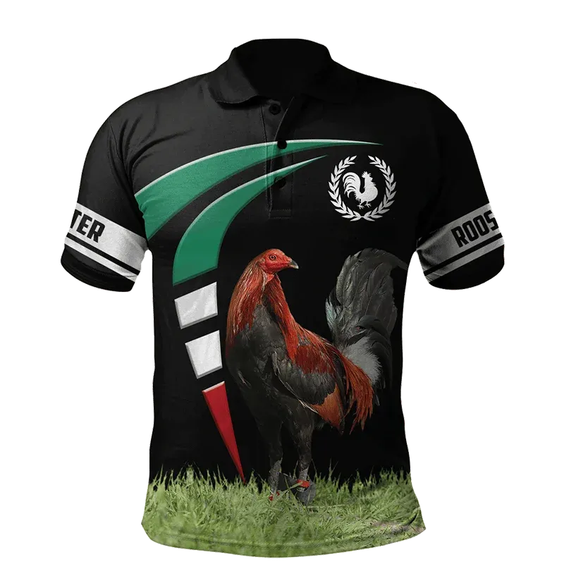 Xl-3xl Rooster Graphic 3D  Men's Summer Button Down Collar Polo Shirts Casual Short Sleeve.