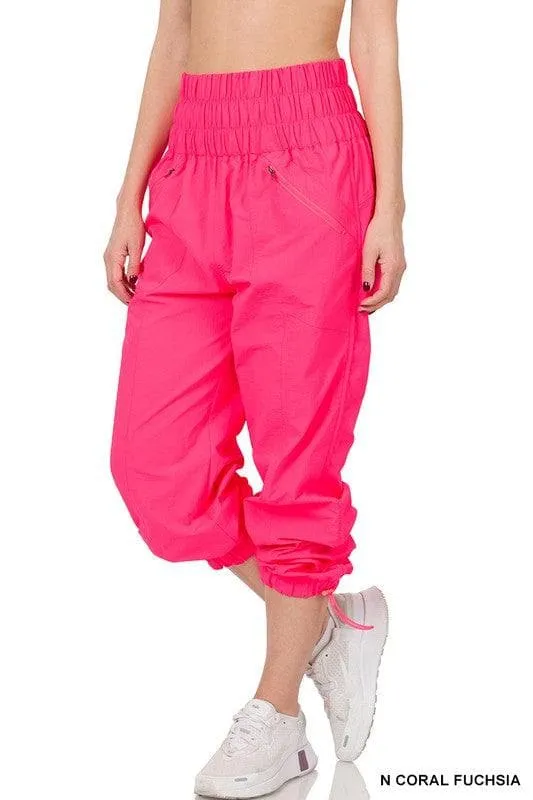 ZENANA Windbreaker Smocked High Waisted Joggers