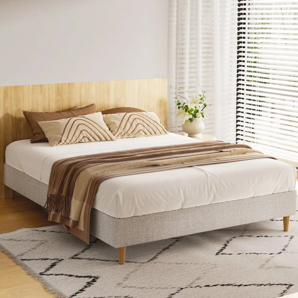 Zora Queen Bed Frame Base Beige